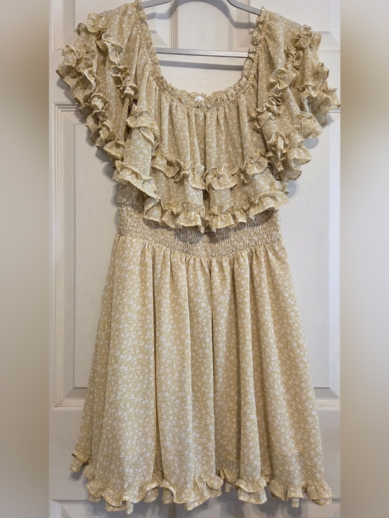 Mable Dresses & Skirts - NWOT Mable Yellow Floral Off Shoulder Ruffle Dress Boho Chic Size L